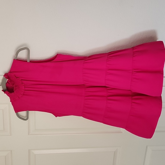 Amanda Uprichard Hot Pink Nadia Turtleneck Flowy Mini Dress Size Large - Picture 5 of 11